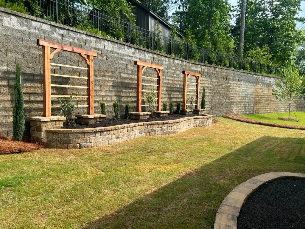 Reliant hardscape project with retaining wall and cedar arbor work